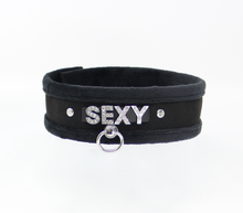 Load image into Gallery viewer, Love in Leather - Diamanté Embellished Soft Collar - &#39;Sexy&#39; - Black