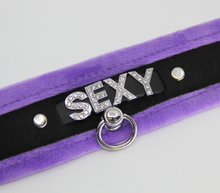 Load image into Gallery viewer, Love in Leather - Diamanté Embellished Soft Collar - &#39;Sexy&#39; - Purple