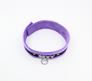 Love in Leather - Diamanté Embellished Soft Collar - 'Sexy' - Purple