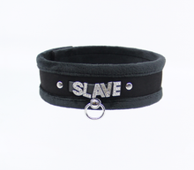 Load image into Gallery viewer, Love in Leather - Diamanté Embellished Soft Collar - &#39;Slave&#39; - Black
