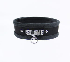 Love in Leather - Diamanté Embellished Soft Collar - 'Slave' - Black