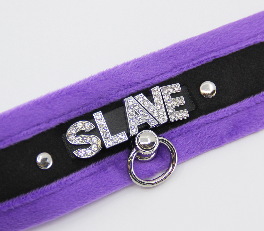 Love in Leather - Diamanté Embellished Soft Collar - 'Slave' - Purple