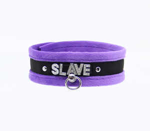 Love in Leather - Diamanté Embellished Soft Collar - 'Slave' - Purple