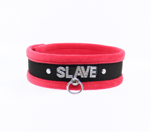 Love in Leather - Diamanté Embellished Soft Collar - 'Slave' - Red