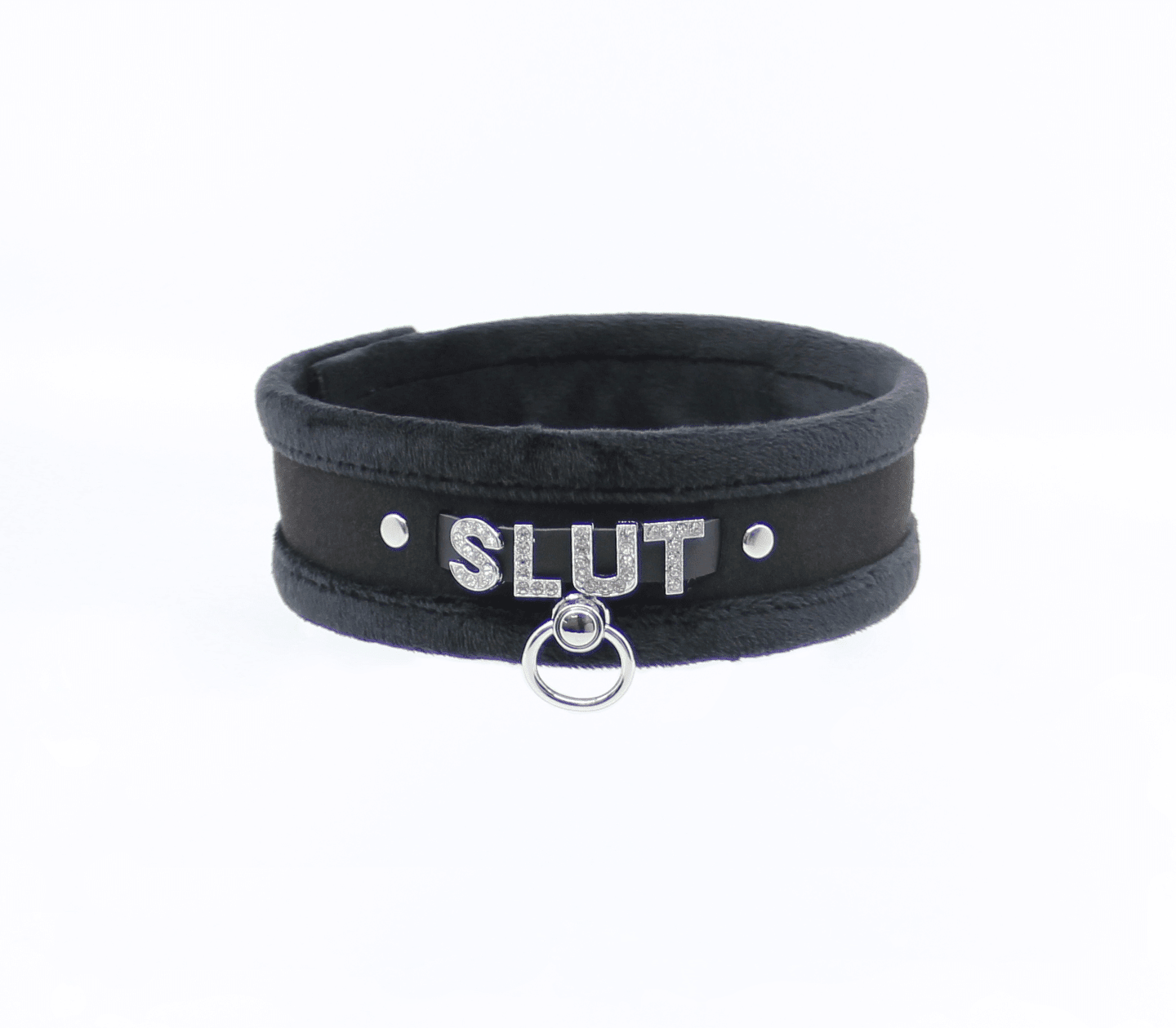 Diamanté Embellished Soft Collar - 'Slut' - Black - divasdenau