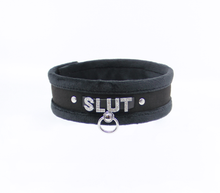 Load image into Gallery viewer, Love in Leather - Diamanté Embellished Soft Collar - &#39;Slut&#39; - Black