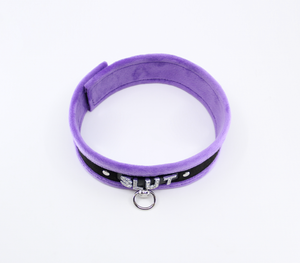 Love in Leather - Diamanté Embellished Soft Collar - 'Slut' - Purple