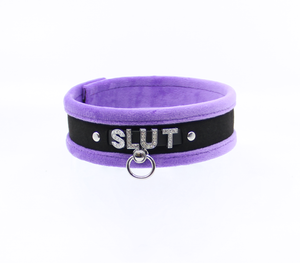 Love in Leather - Diamanté Embellished Soft Collar - 'Slut' - Purple