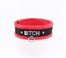 Load image into Gallery viewer, Love in Leather - Diamanté Embellished Soft Collar - &#39;Bitch&#39; - Red
