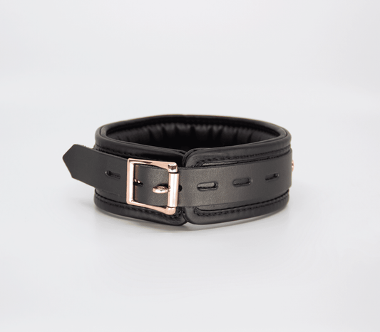 Padded Leather Collar - Rose Gold Hardware - divasdenau