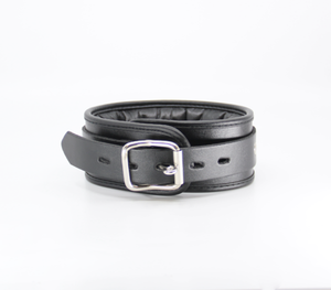 Padded Leather Collar with Lockable Buckle - Black