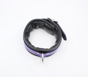 Padded Leather Collar with Lockable Buckle - Purple/Black