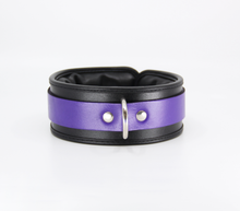 Load image into Gallery viewer, Padded Leather Collar with Lockable Buckle - Purple/Black