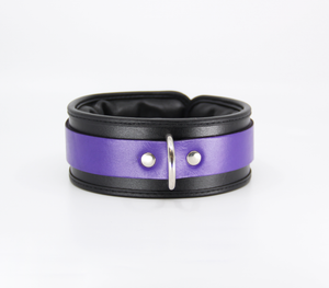 Padded Leather Collar with Lockable Buckle - Purple/Black