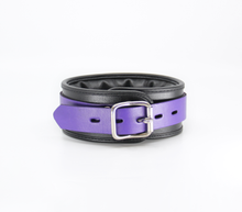 Load image into Gallery viewer, Padded Leather Collar with Lockable Buckle - Purple/Black
