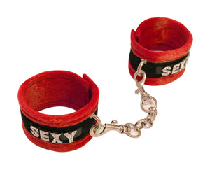 Love in Leather - Diamanté Embellished Soft Cuffs - 'Sexy' - Red