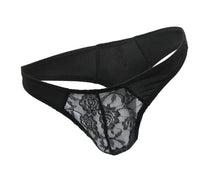 Load image into Gallery viewer, Love in Leather - Lace Pouch G-String Black