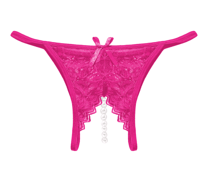 Crotchless Pearls Panty - Hot Pink - divasdenau