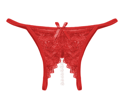 Crotchless Pearls Panty - Red - divasdenau