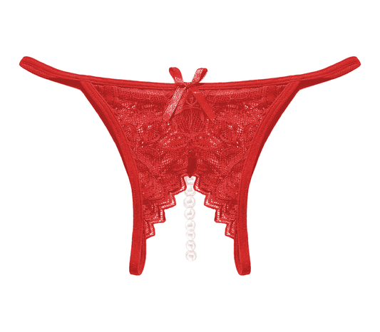 Crotchless Pearls Panty - Red - divasdenau