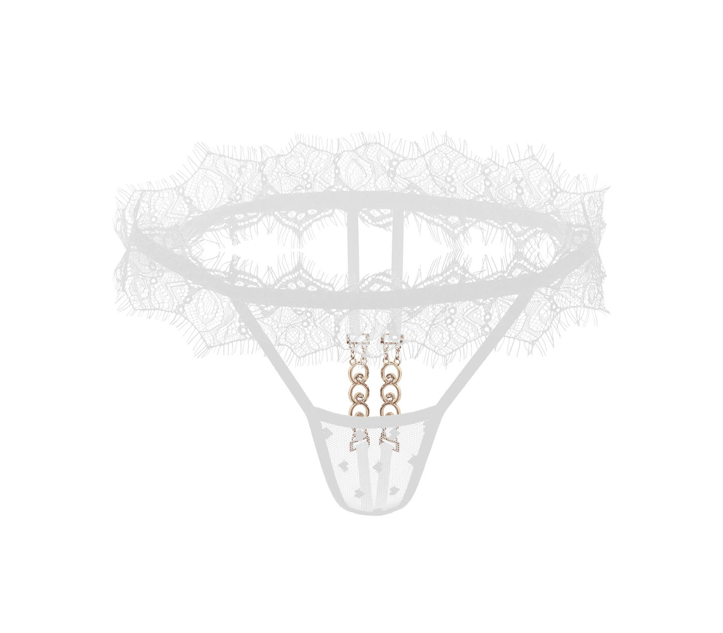 Crotchless Lace Panty with Gold Hardware - White - divasdenau