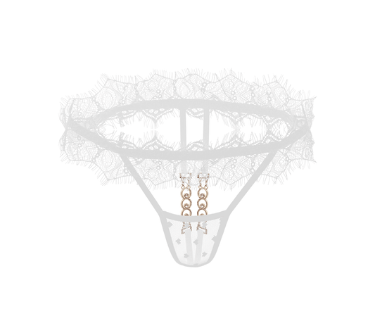 Crotchless Lace Panty with Gold Hardware - White - divasdenau