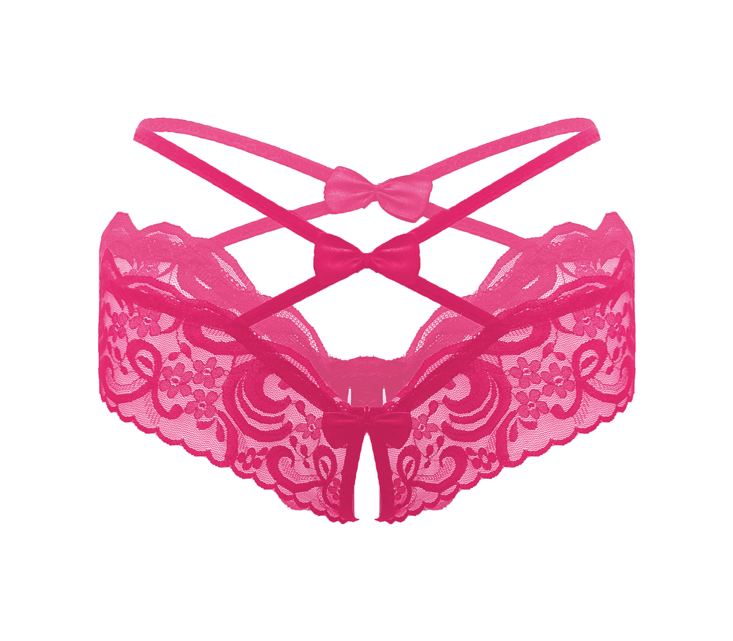 Crotchless Lace Panty - Hot Pink - divasdenau