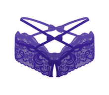 Load image into Gallery viewer, Love in Leather - Crotchless Lace Panty - Purple