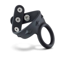 Load image into Gallery viewer, Love in Leather - Silicone Cock Ring with Adjustable Strap - Black