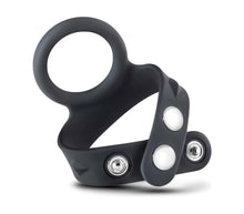 Load image into Gallery viewer, Love in Leather - Silicone Cock Ring with Adjustable Strap - Black