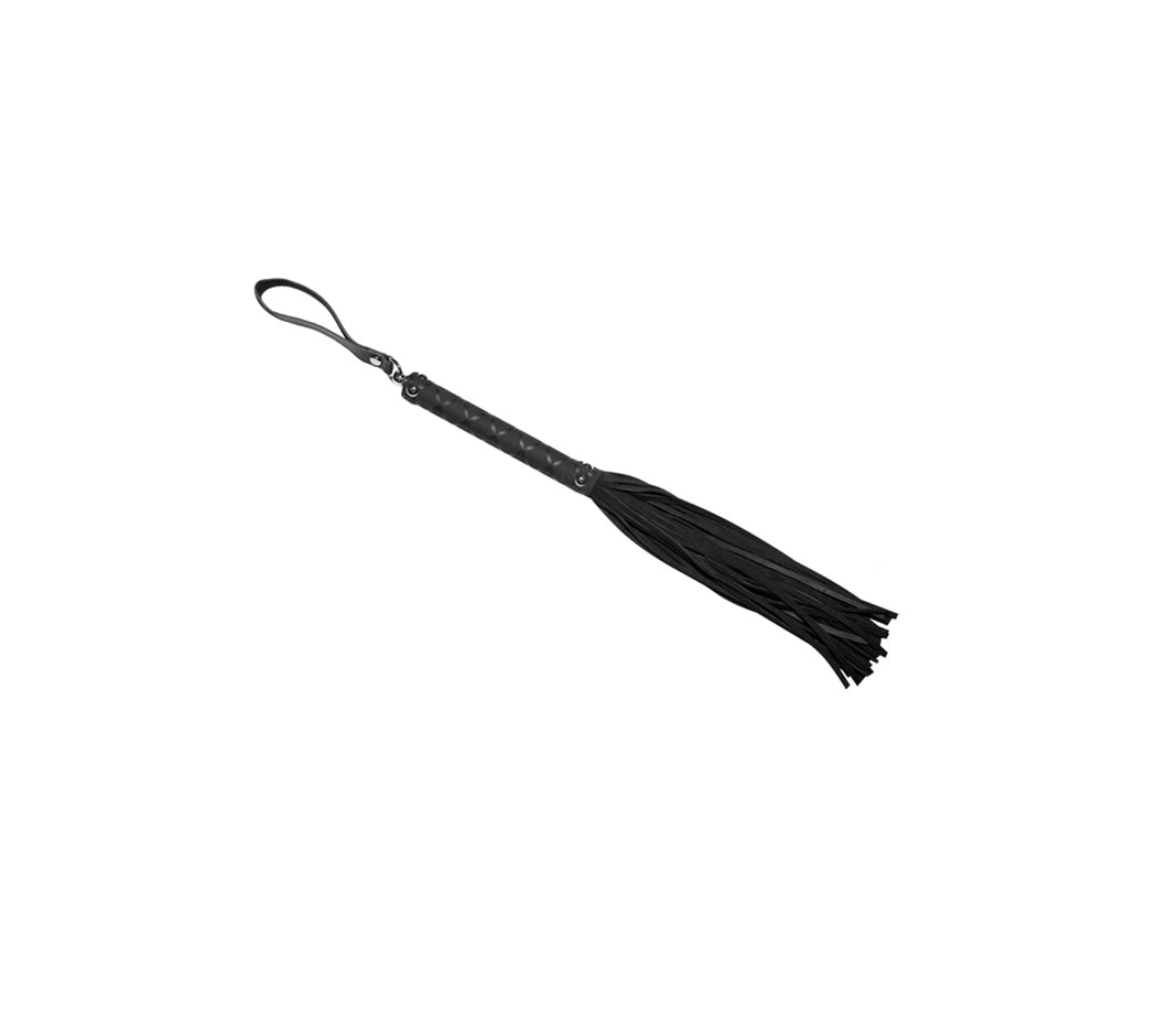 Suede Whip with Latex Handle & Wrist Strap - Black