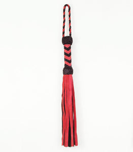 Suede Leather Whip with Turks Head Handle - Black & Red 46cm