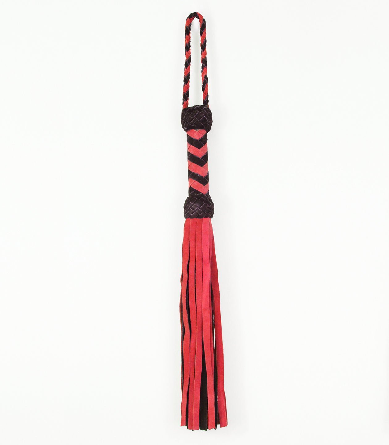 Suede Leather Whip with Turks Head Handle - Black & Red 66cm - divasdenau