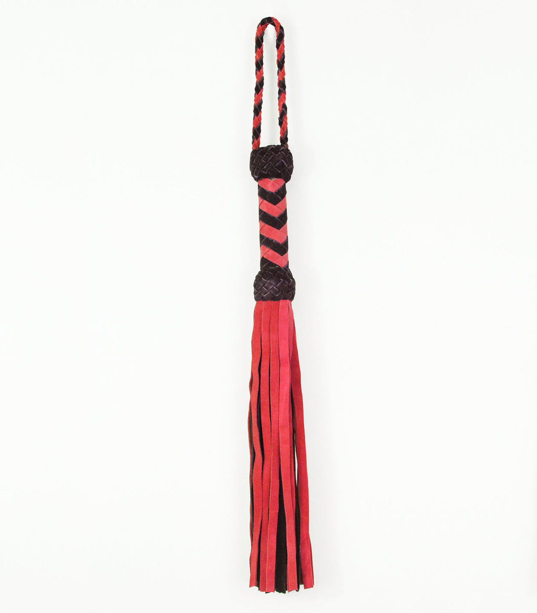 Suede Leather Whip with Turks Head Handle - Black & Red 66cm
