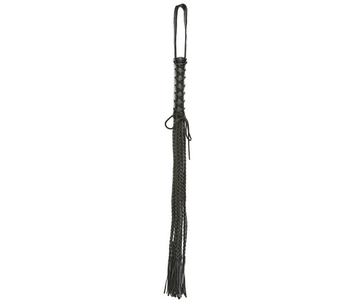 Love in Leather - Leather Whip with Plaited Tails & Corseted Handle - Black