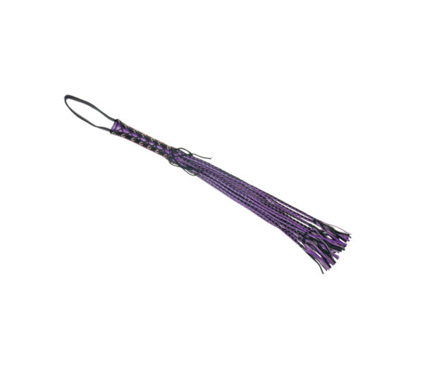 Leather Whip with Plaited Tails & Corseted Handle - Black & Purple