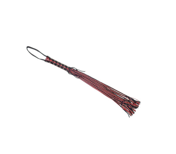 Love in Leather - Leather Whip with Plaited Tails & Corseted Handle - Black & Red
