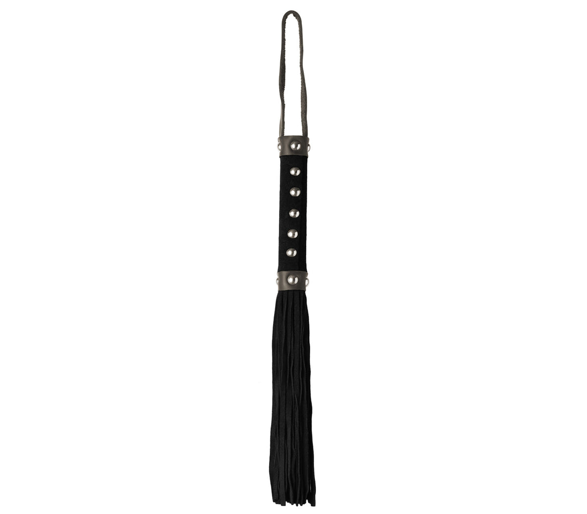 Suede Leather Whip with Studded Handle - Black