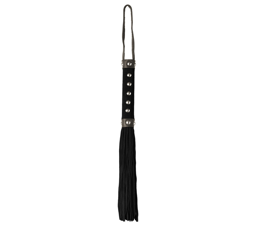 Suede Leather Whip with Studded Handle - Black
