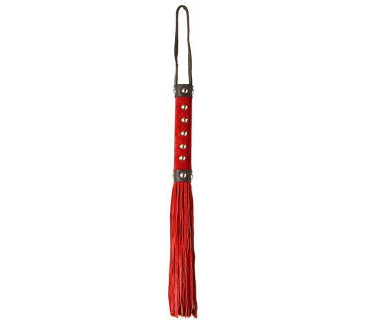 Suede Leather Whip with Studded Handle - Red - divasdenau