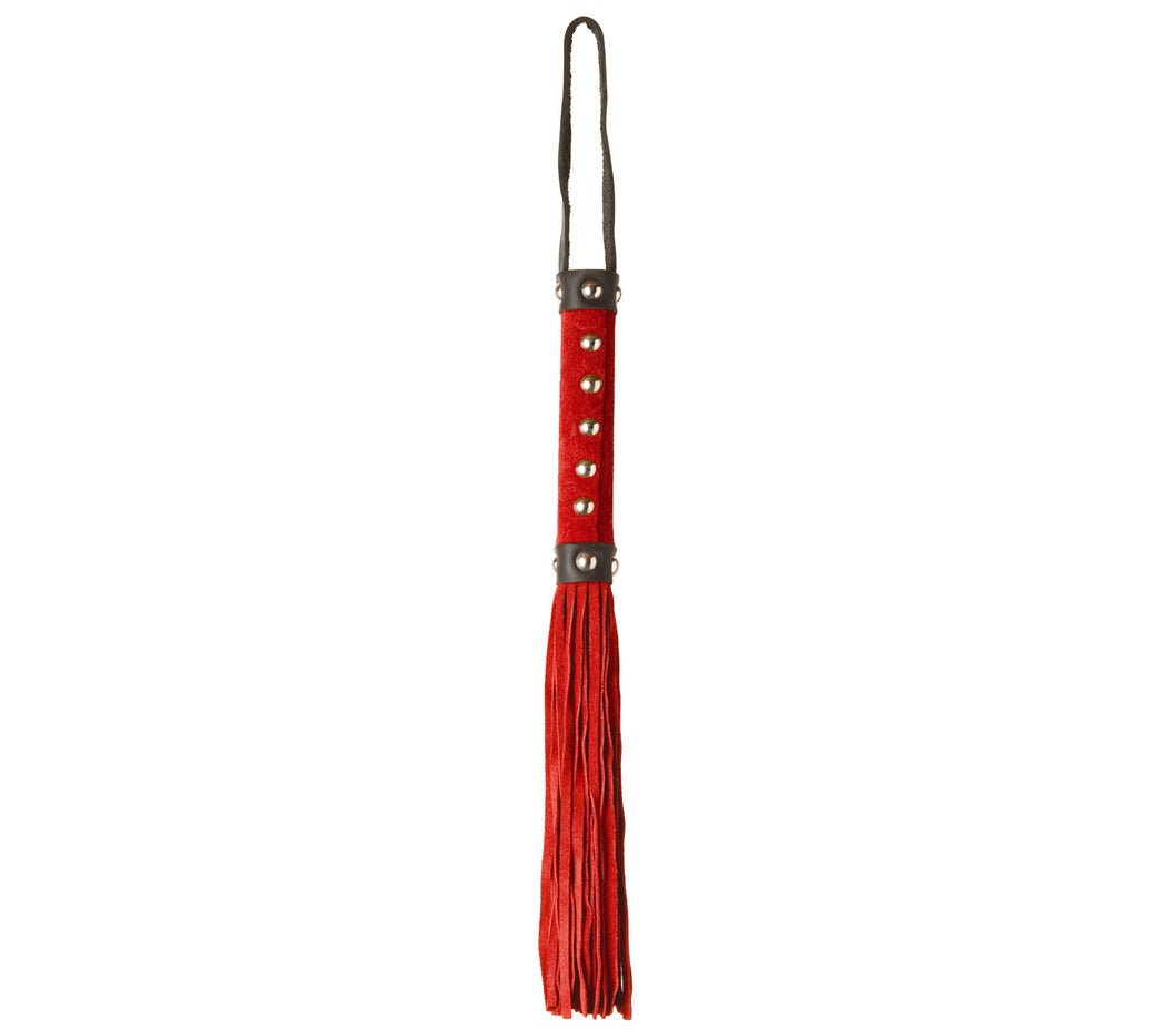Suede Leather Whip with Studded Handle - Red