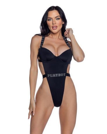 Playboy - Swimsuit with Rhinestone Logo - Black - divasdenau