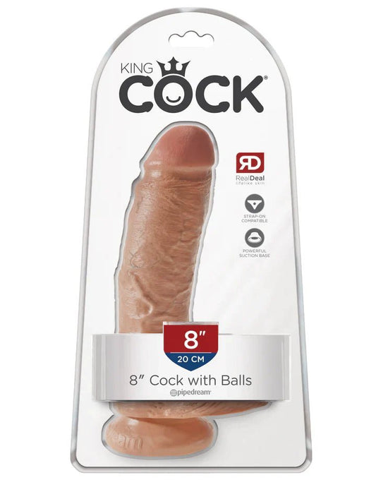 King Cock - 8" Cock with Balls - Tan - divasdenau