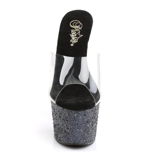 Pleaser - Adore Platform Sandal - Black & Holo Glitter - divasdenau
