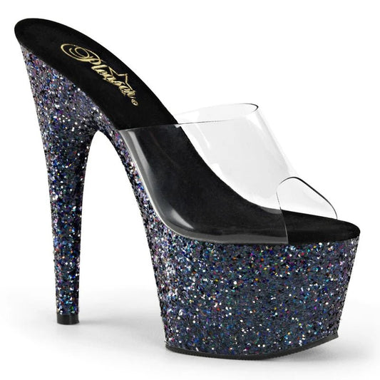 Pleaser - Adore Platform Sandal - Black & Holo Glitter - divasdenau