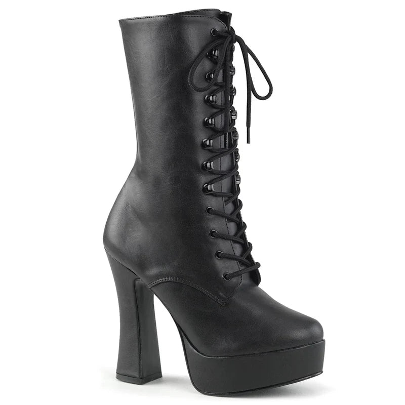 Pleaser - Electra Platform Ankle Boot - Black Faux Leather - divasdenau