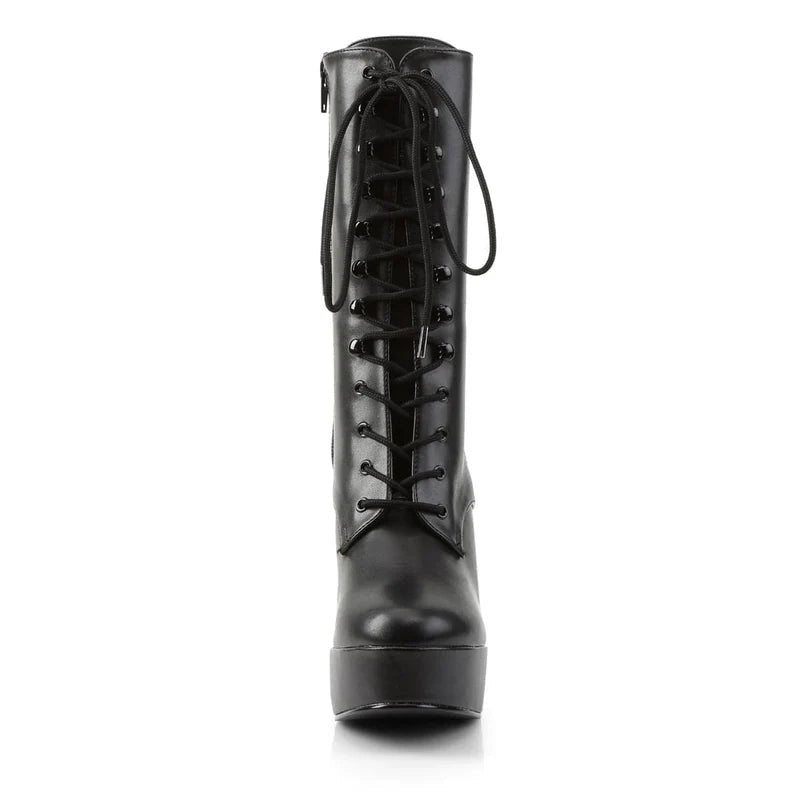 Pleaser - Electra Platform Ankle Boot - Black Faux Leather - divasdenau