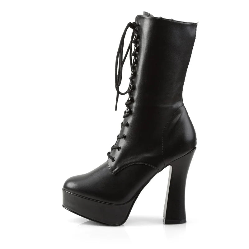 Pleaser - Electra Platform Ankle Boot - Black Faux Leather - divasdenau