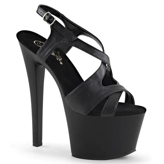 Pleaser - Sky Platform Sandal - Faux Leather Matte Black - divasdenau