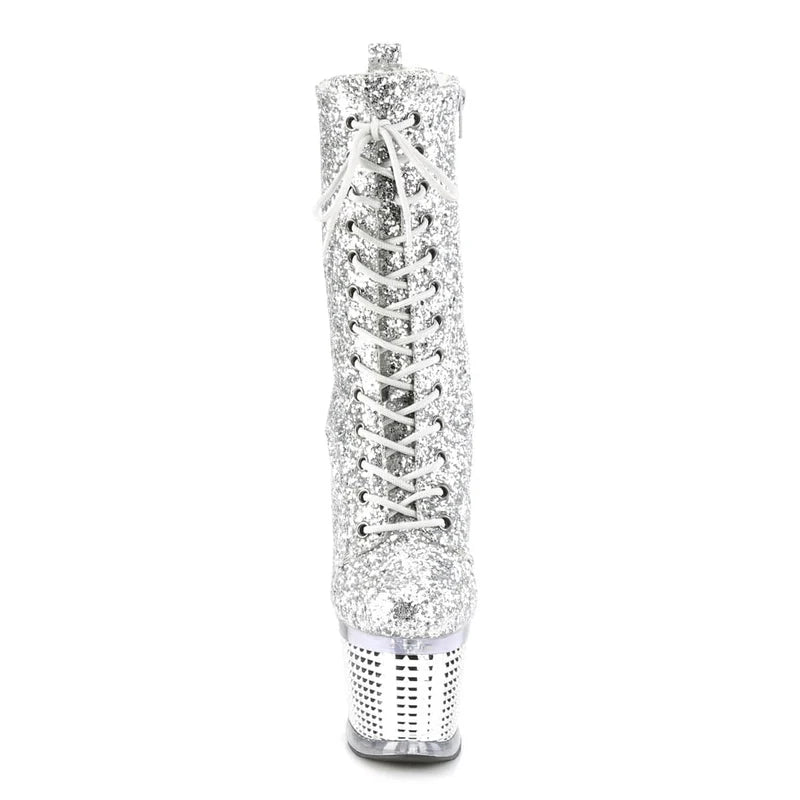 Pleaser - Spectator Ankle Boot - Silver Chrome Glitter - divasdenau